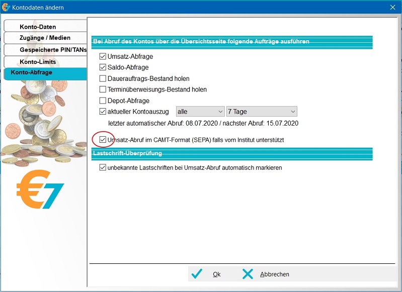 Einstellung im Konto zum Abruf Kontoauszüge Giro-Konto