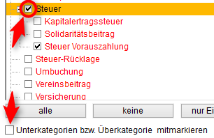 die Oberkategorie wird immer aktiviert, egal ob die Checkbox unten angewählt ist oder nicht