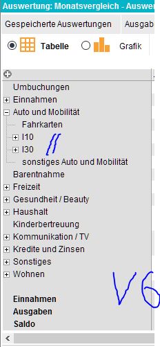 Hier die Kategorieauswertung in Tabellenform aus V6. So sollte das aussehen!